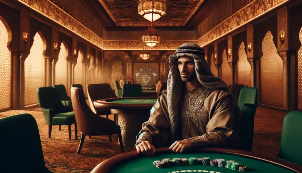 an Arab-looking man gambling in a casino